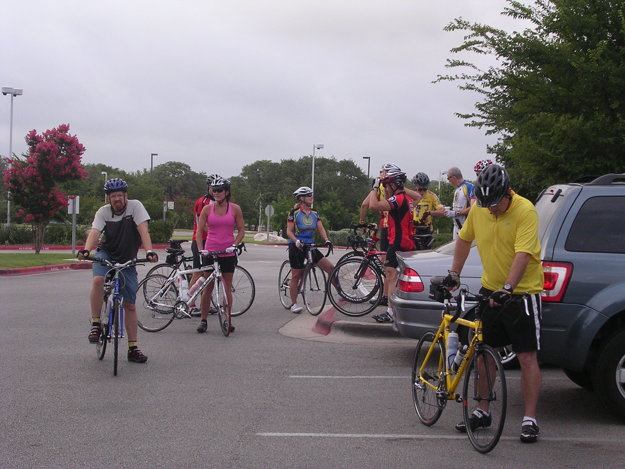 Riders mill around before the start of one of our club rides.