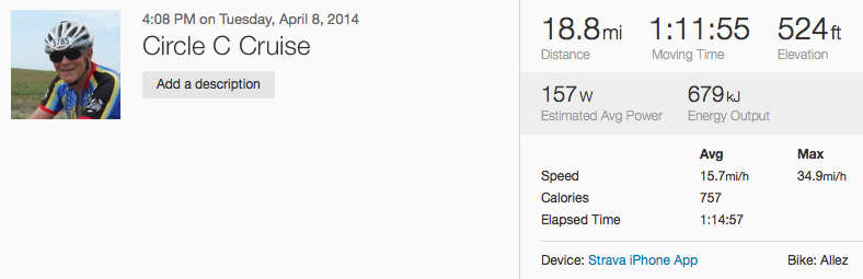 Basic data from today's ride.