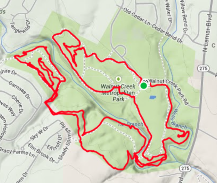 A screen shot from Strava shows that we used most of the trails in the park.
