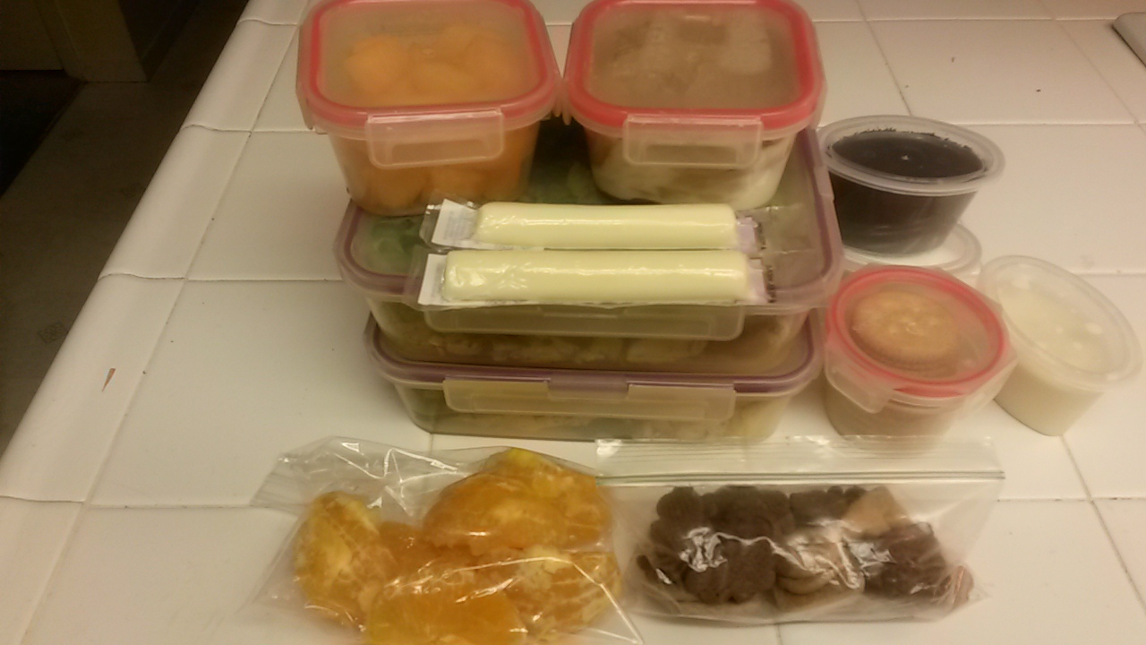 After the work is done, I have my day's meals prepared: lunch, dinner and snacks.